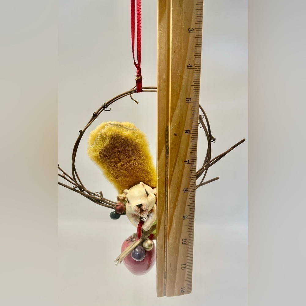 Rustic Squirrel Hanging Decor Ornament Twig Branch Apple Vintage Woodland Porch - Picture 7 of 7